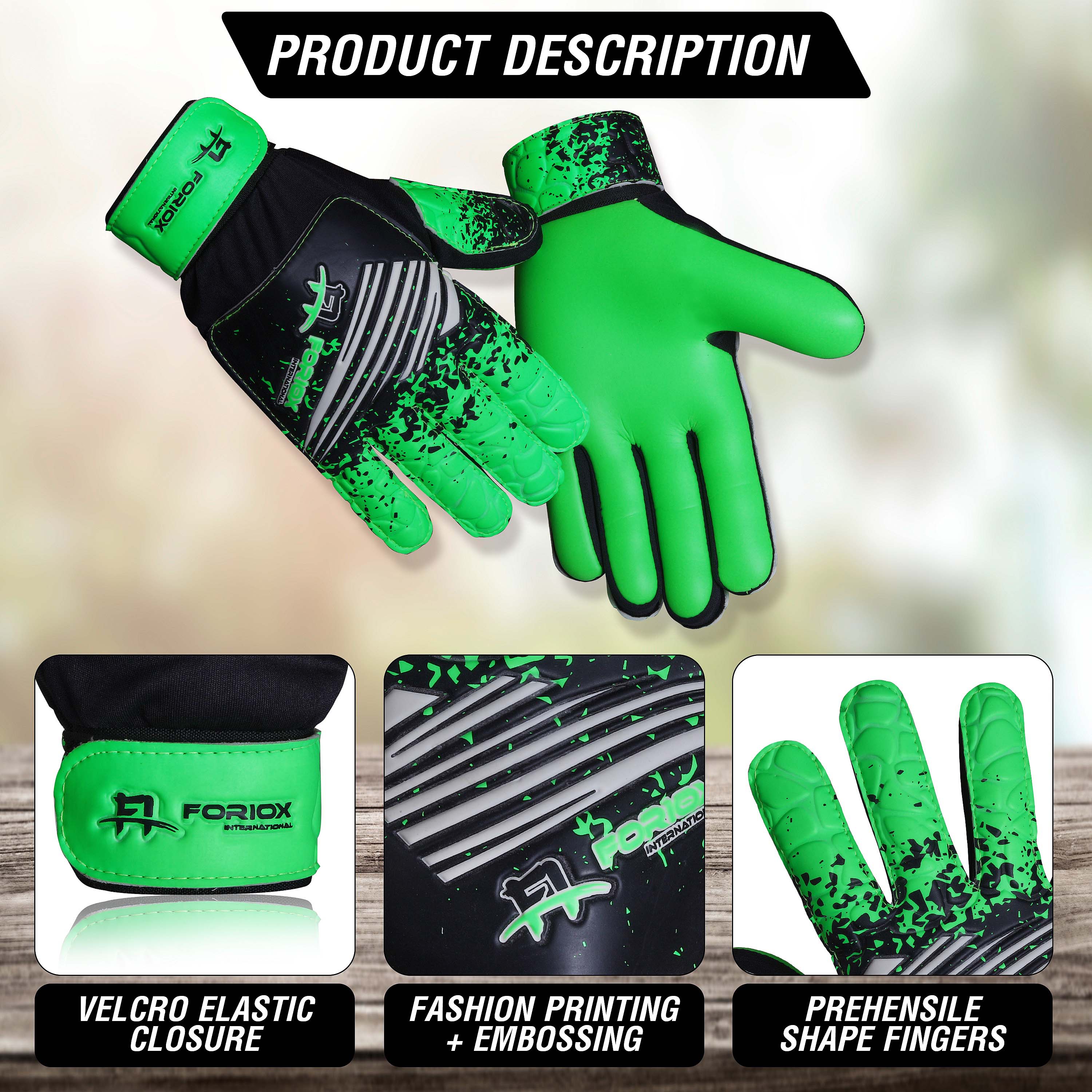 Foriox International Green Football Goalkeeper Gloves